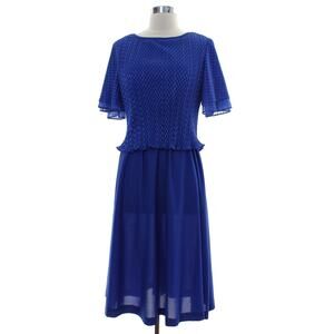 Vintage 70s Women's Small Jenny Blue Pleated Overlay Dress Disco Midi USA